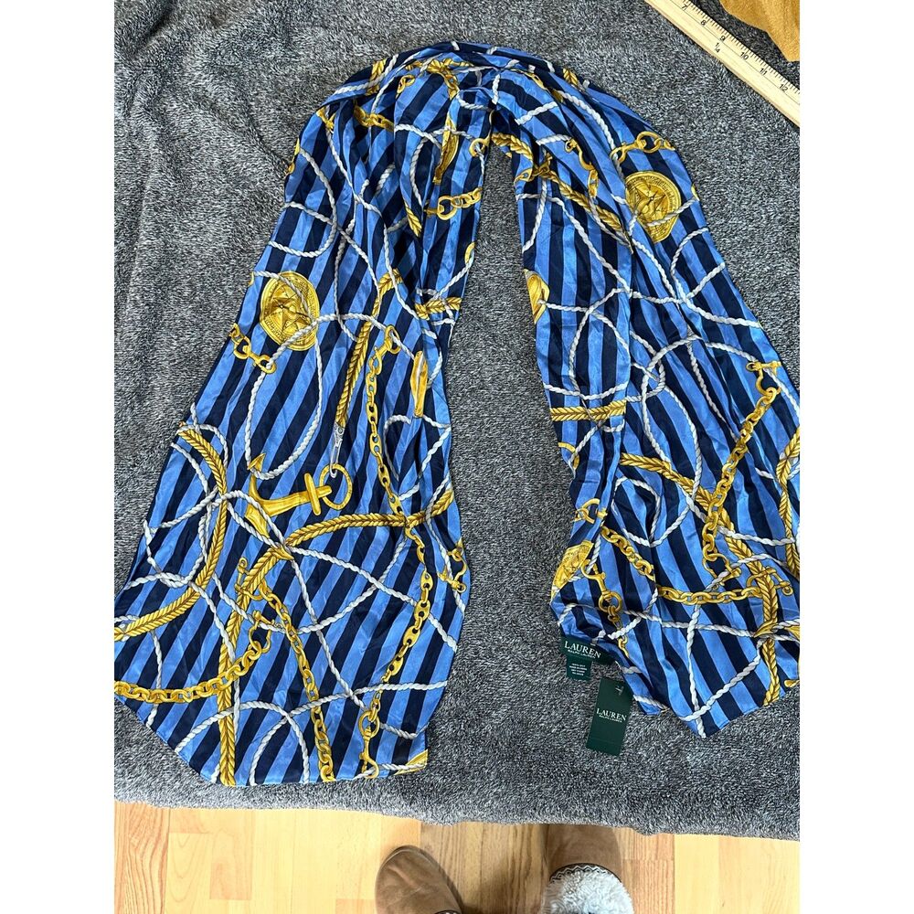 Ralph Lauren Blue & Gold Patterned Scarf